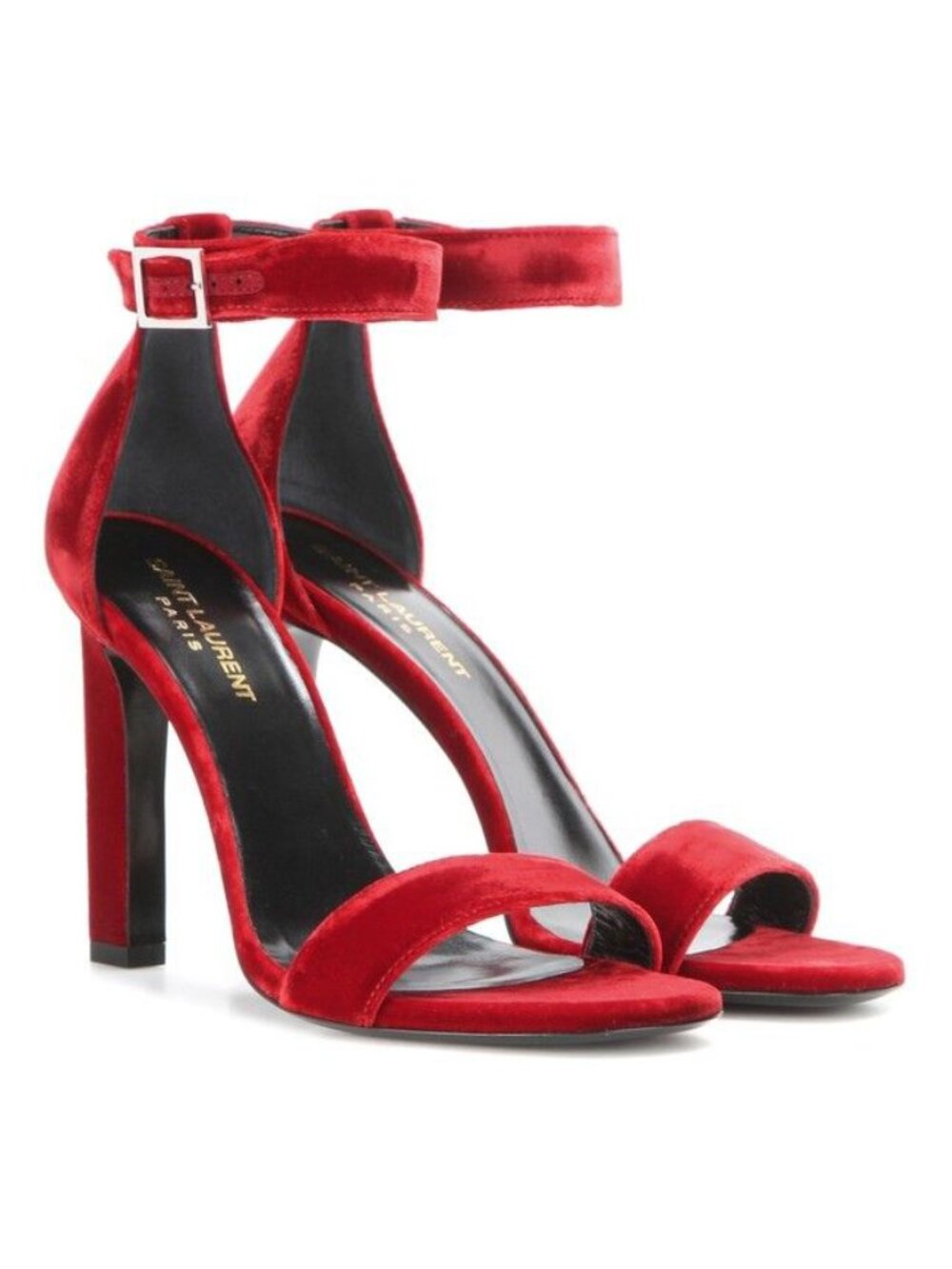 Saint Laurent Grace Velvet Ankle Strap Heel Sandals Size 39